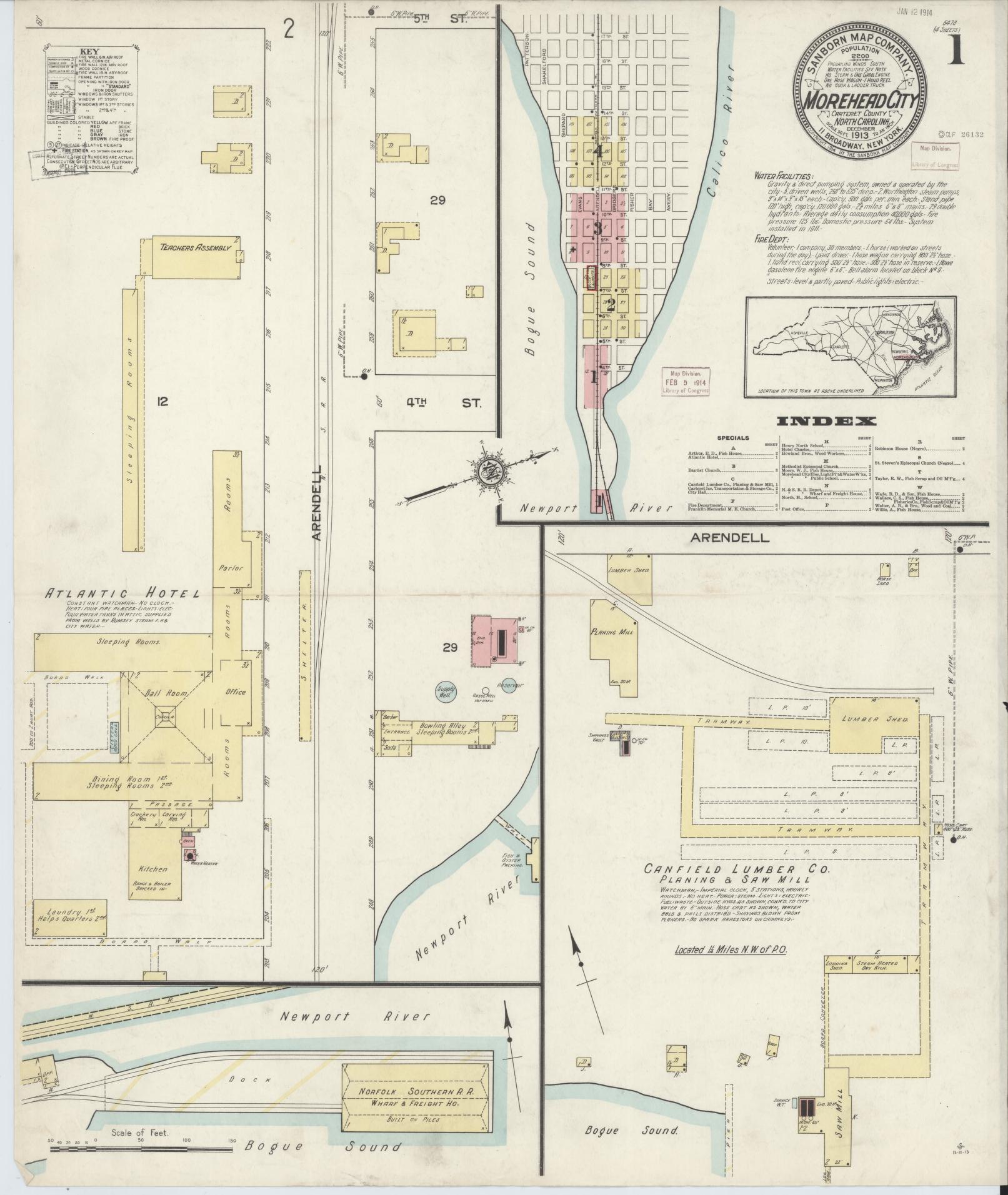 Sanborn Fire Insurance Map from Morehead City, Carteret County, North Carolina (1913), Sheet #0001 - Complete Map Set gallery image, historic Sanborn map, vintage wall art, North Carolina North Carolina