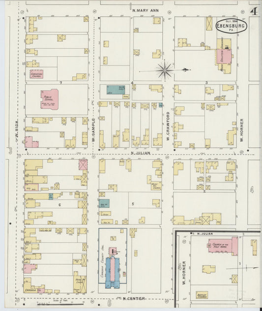 Sanborn Fire Insurance Map from Ebensburg, Cambria County, Pennsylvania (1894), Sheet #0004 - Historic Sanborn Fire Insurance Map Print, vintage old map wall art, antique decor, genealogy gift, Pennsylvania Pennsylvania map