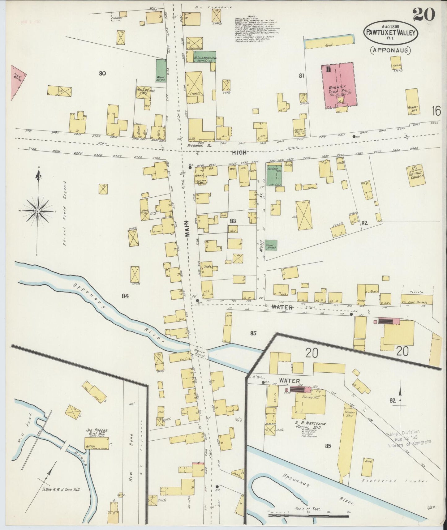 Sanborn Fire Insurance Map from Pawtuxet Valley, Kent and Providence Counties, Rhode Island (1898), Sheet #0020 - Historic Sanborn Fire Insurance Map Print, vintage old map wall art, antique decor, genealogy gift, Washington Washington map