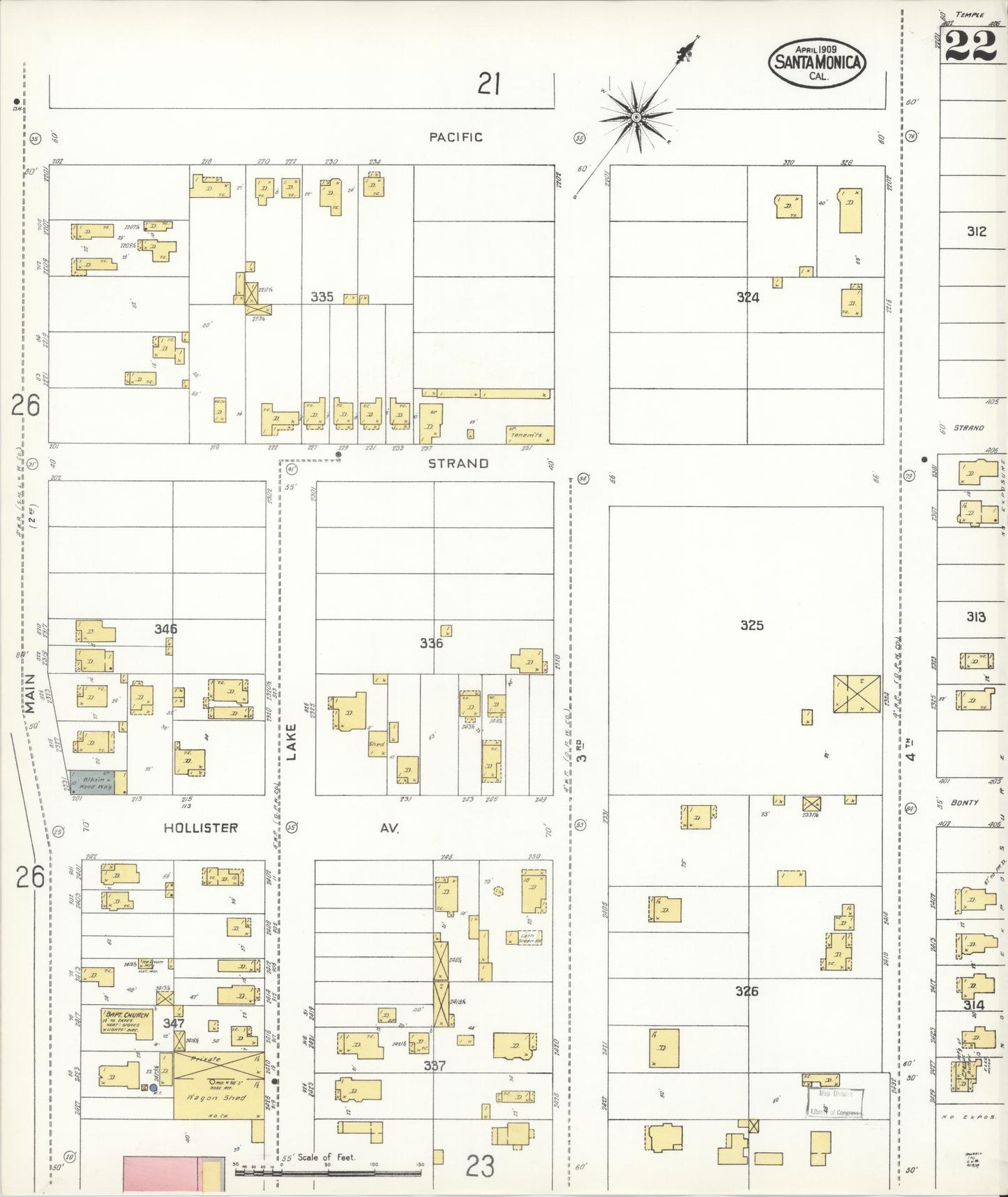Sanborn Fire Insurance Map from Santa Monica, Los Angeles County, California (1909), Sheet #0022 - Complete Map Set gallery image, historic Sanborn map, vintage wall art, California California