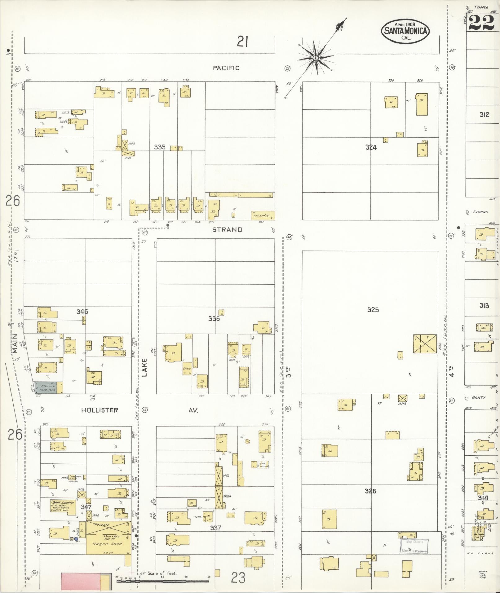 Sanborn Fire Insurance Map from Santa Monica, Los Angeles County, California (1909), Sheet #0022 - Complete Map Set gallery image, historic Sanborn map, vintage wall art, California California