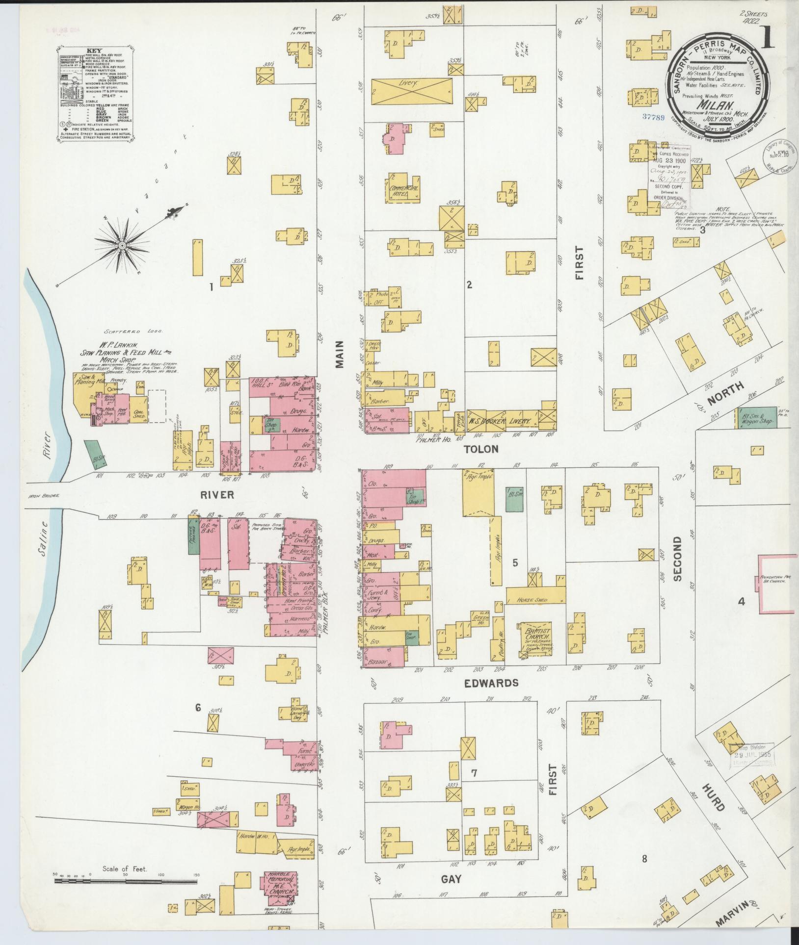 Sanborn Fire Insurance Map from Milan, Washtenaw And Monroe Counties, Michigan (1900), Sheet #0001 - Historic Sanborn Fire Insurance Map Print, vintage old map wall art, antique decor, genealogy gift, Michigan Michigan map