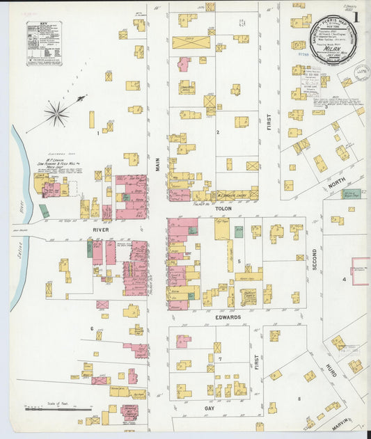Sanborn Fire Insurance Map from Milan, Washtenaw And Monroe Counties, Michigan (1900), Sheet #0001 - Historic Sanborn Fire Insurance Map Print, vintage old map wall art, antique decor, genealogy gift, Michigan Michigan map