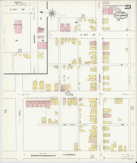 Sanborn Fire Insurance Map from Columbia, Lancaster County, Pennsylvania (1909), Sheet #0023 - Historic Sanborn Fire Insurance Map Print, vintage old map wall art, antique decor, genealogy gift, Pennsylvania Pennsylvania map