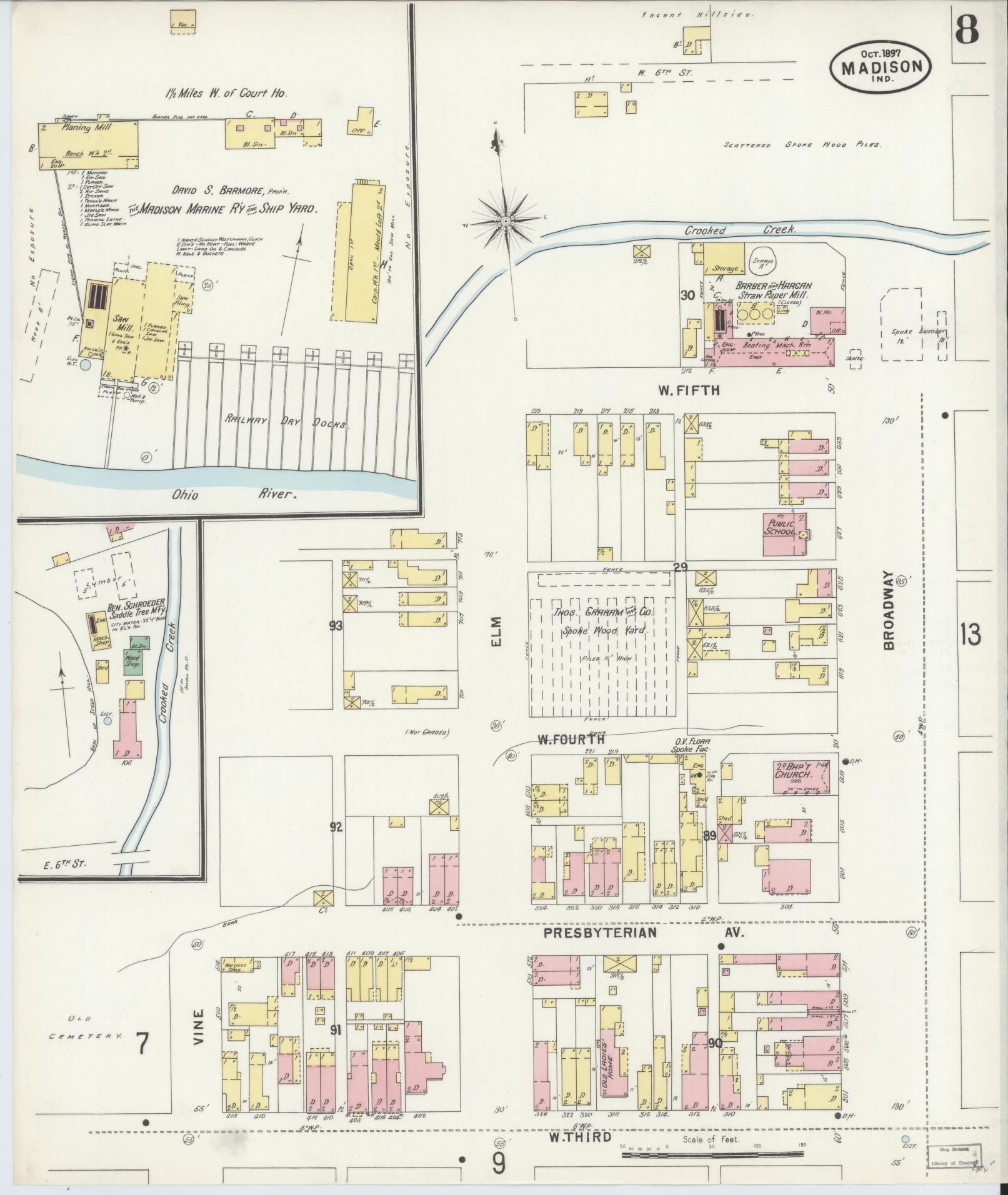 Sanborn Fire Insurance Map from Madison, Jefferson County, Indiana (1897), Sheet #0008 - Complete Map Set gallery image, historic Sanborn map, vintage wall art, Indiana Indiana