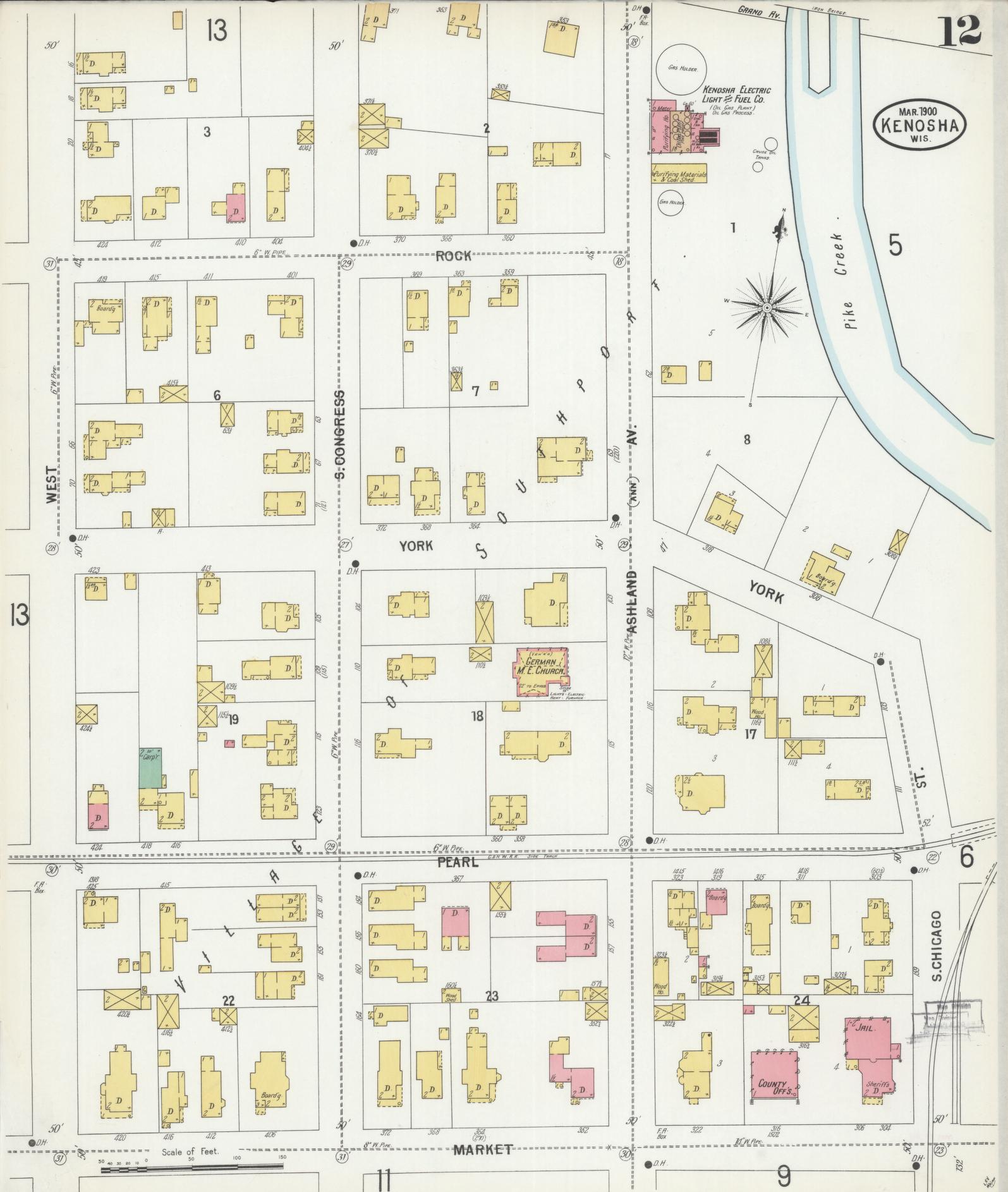 Sanborn Fire Insurance Map from Kenosha, Kenosha County, Wisconsin (1900), Sheet #0012 - Complete Map Set gallery image, historic Sanborn map, vintage wall art, Wisconsin Wisconsin