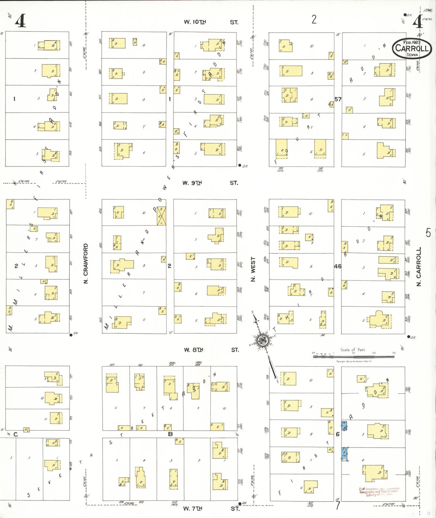 Sanborn Fire Insurance Map from Carroll, Carroll County, Iowa (1923), Sheet #0004 - Historic Sanborn Fire Insurance Map Print, vintage old map wall art