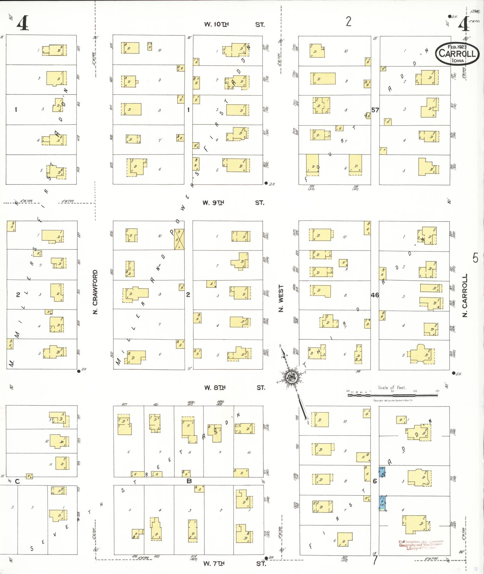 Sanborn Fire Insurance Map from Carroll, Carroll County, Iowa (1923), Sheet #0004 - Historic Sanborn Fire Insurance Map Print, vintage old map wall art