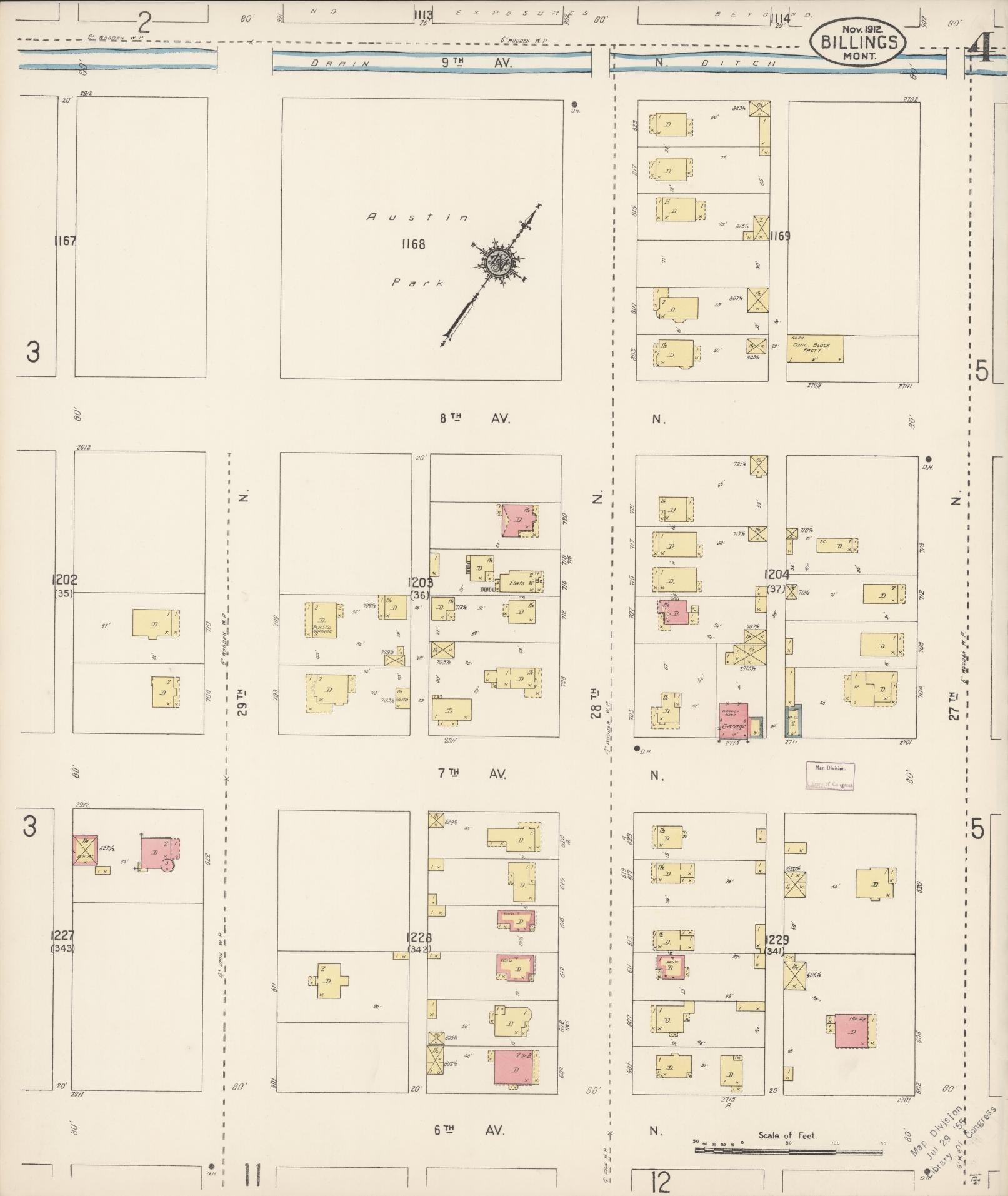 Sanborn Fire Insurance Map from Billings, Yellowstone County, Montana (1912), Sheet #0004 - Historic Sanborn Fire Insurance Map Print, vintage old map wall art, antique decor, genealogy gift, Montana Montana map