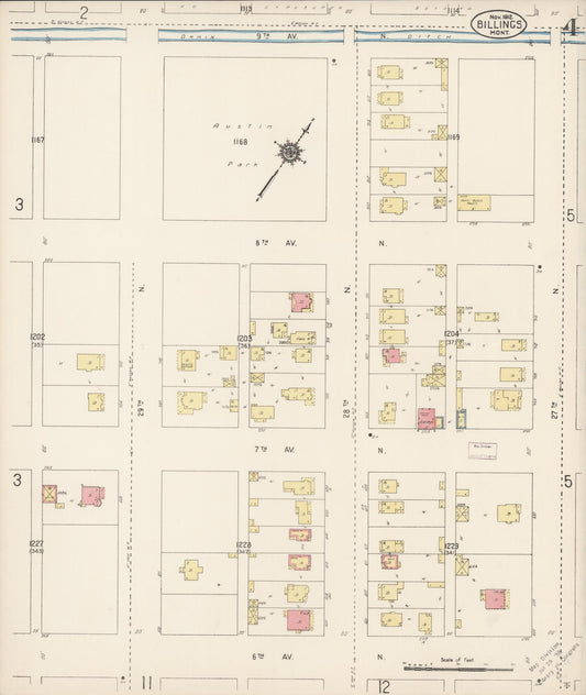 Sanborn Fire Insurance Map from Billings, Yellowstone County, Montana (1912), Sheet #0004 - Historic Sanborn Fire Insurance Map Print, vintage old map wall art, antique decor, genealogy gift, Montana Montana map