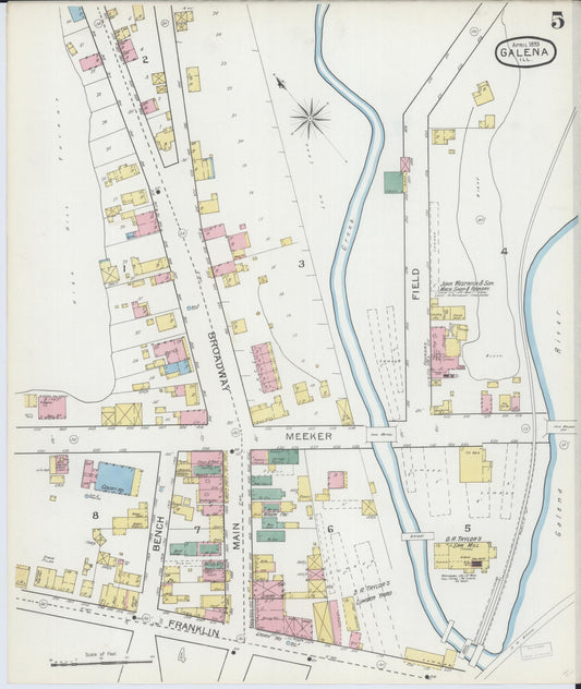 Sanborn Fire Insurance Map from Galena, Jo Daviess County, Illinois (1893), Sheet #0005 - Historic Sanborn Fire Insurance Map Print, vintage old map wall art, antique decor, genealogy gift, Illinois Illinois map