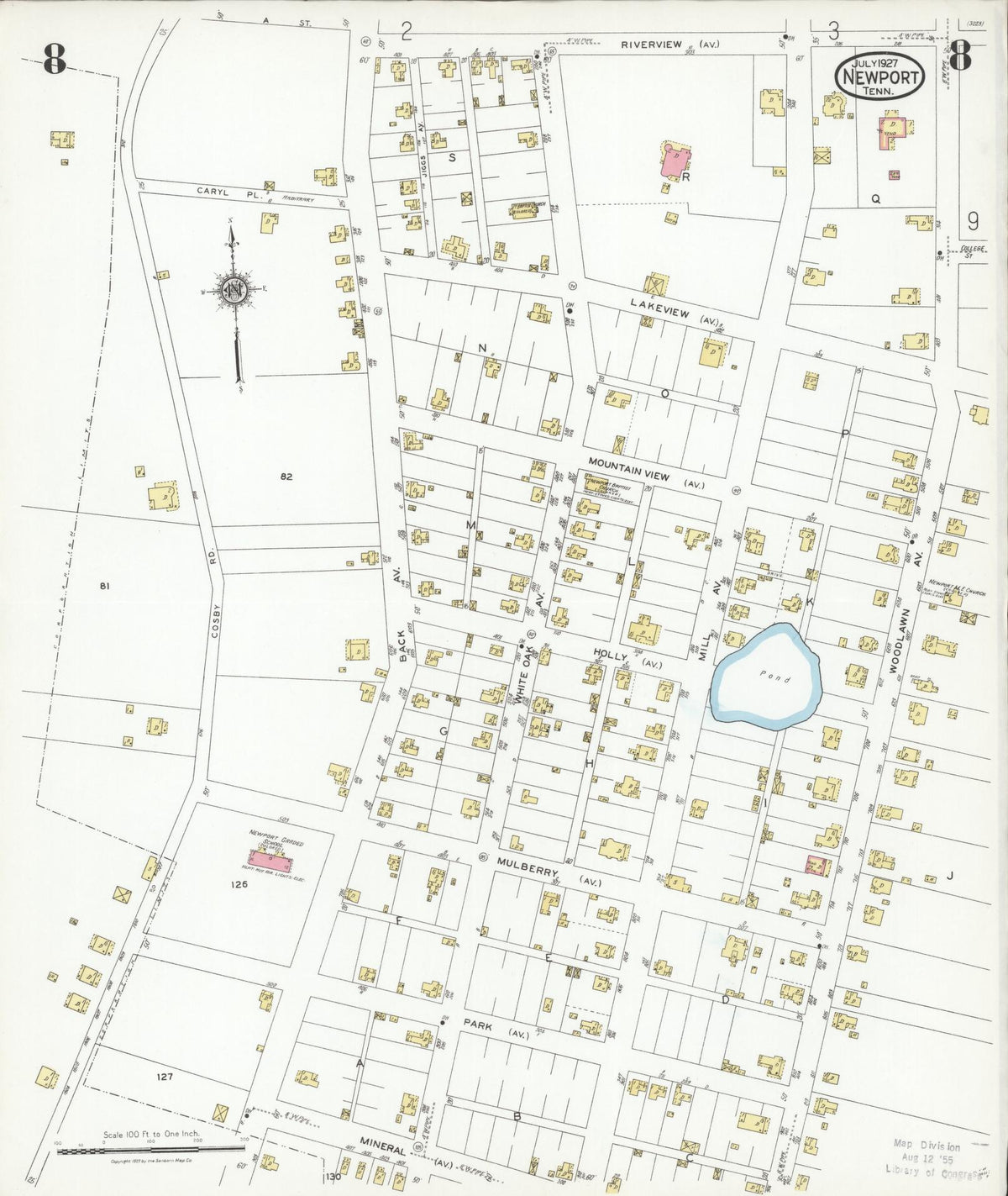 Sanborn Fire Insurance Map from Newport, Cocke County, Tennessee (1927), Sheet #0008 - Complete Map Set gallery image, historic Sanborn map, vintage wall art, Tennessee Tennessee
