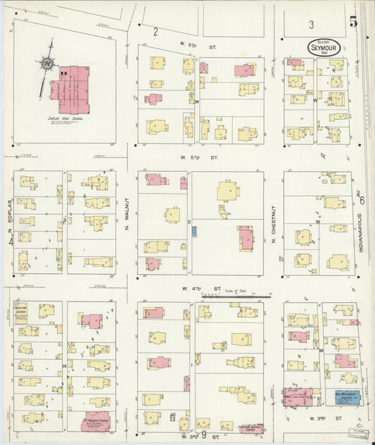 Sanborn Fire Insurance Map from Seymour, Jackson County, Indiana (1913), Sheet #0005 - Historic Sanborn Fire Insurance Map Print, vintage old map wall art, antique decor, genealogy gift, Indiana Indiana map