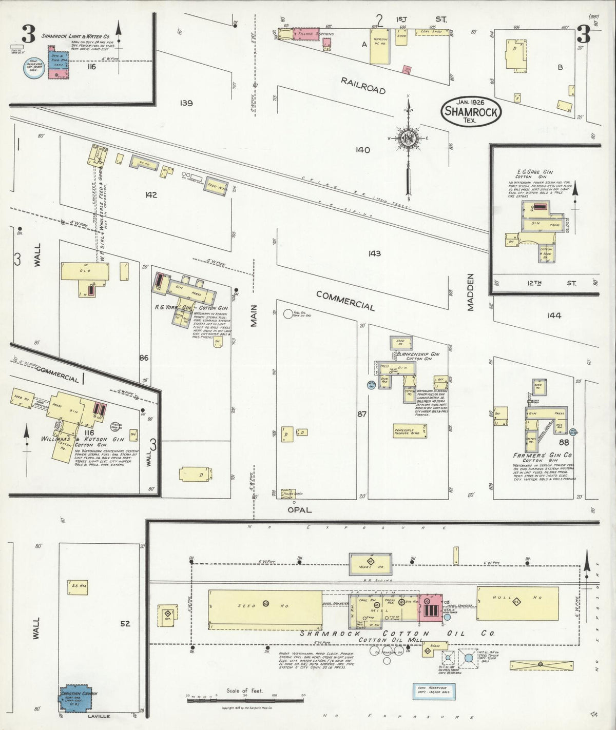 Sanborn Fire Insurance Map from Shamrock, Wheeler County, Texas (1926), Sheet #0003 - Complete Map Set gallery image, historic Sanborn map, vintage wall art, Texas Texas