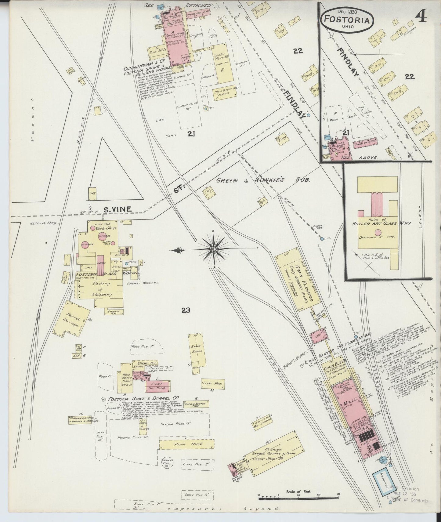 Sanborn Fire Insurance Map from Fostoria, Seneca, Hancock, And Wood Counties, Ohio (1891), Sheet #0004 - Historic Sanborn Fire Insurance Map Print, vintage old map wall art, antique decor, genealogy gift, Ohio Ohio map