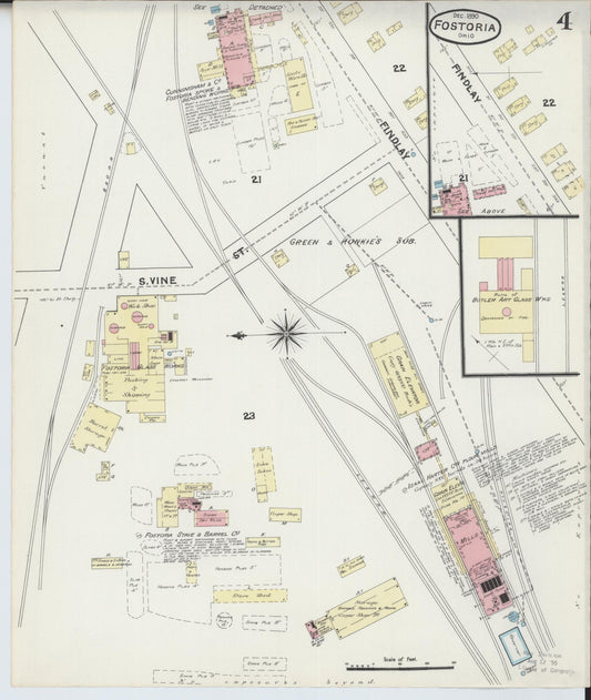 Sanborn Fire Insurance Map from Fostoria, Seneca, Hancock, And Wood Counties, Ohio (1891), Sheet #0004 - Historic Sanborn Fire Insurance Map Print, vintage old map wall art, antique decor, genealogy gift, Ohio Ohio map