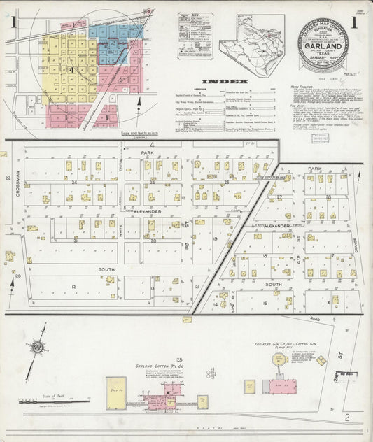 Sanborn Fire Insurance Map from Garland, Dallas County, Texas (1927), Sheet #0001 - Complete Map Set gallery image, historic Sanborn map, vintage wall art, Texas Texas