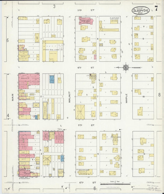 Sanborn Fire Insurance Map from Sleepy Eye, Brown County, Minnesota (1917), Sheet #0007 - Historic Sanborn Fire Insurance Map Print, vintage old map wall art, antique decor, genealogy gift, Minnesota Minnesota map