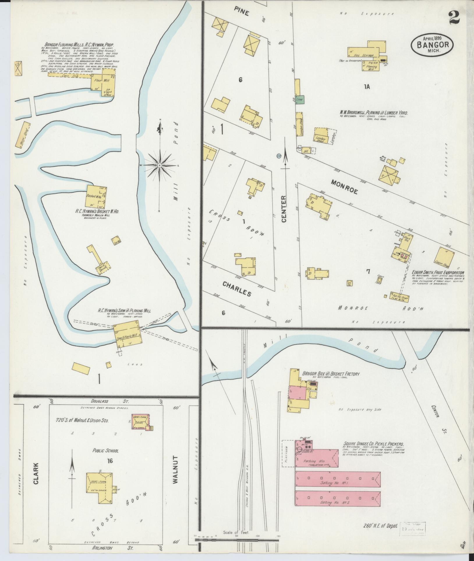 Sanborn Fire Insurance Map from Bangor, Van Buren County, Michigan (1899), Sheet #0002 - Historic Sanborn Fire Insurance Map Print, vintage old map wall art, antique decor, genealogy gift, Michigan Michigan map
