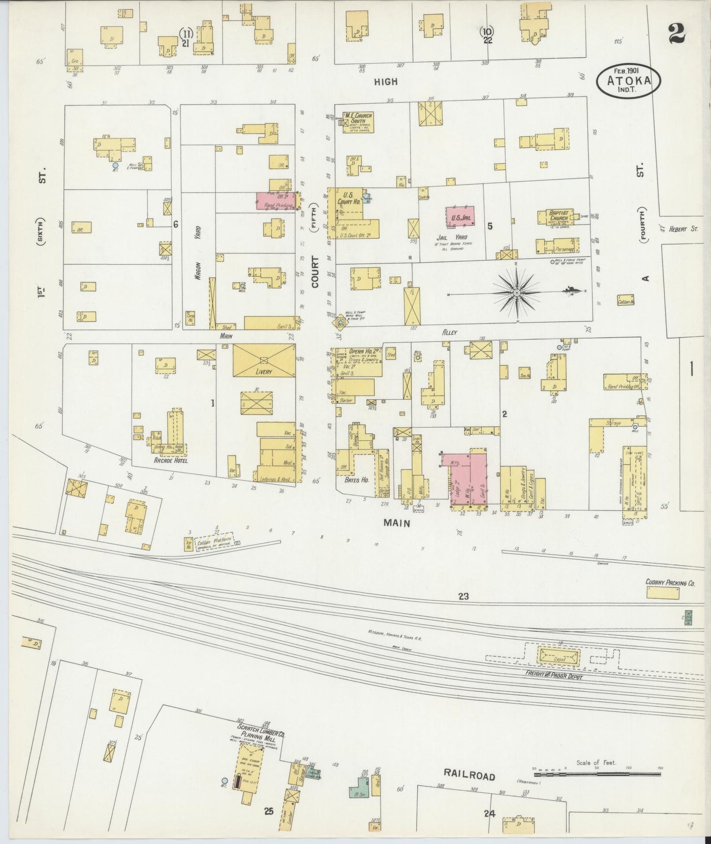 Sanborn Fire Insurance Map from Atoka, Atoka County, Oklahoma (1901), Sheet #0002 - Complete Map Set gallery image, historic Sanborn map, vintage wall art, Oklahoma Oklahoma