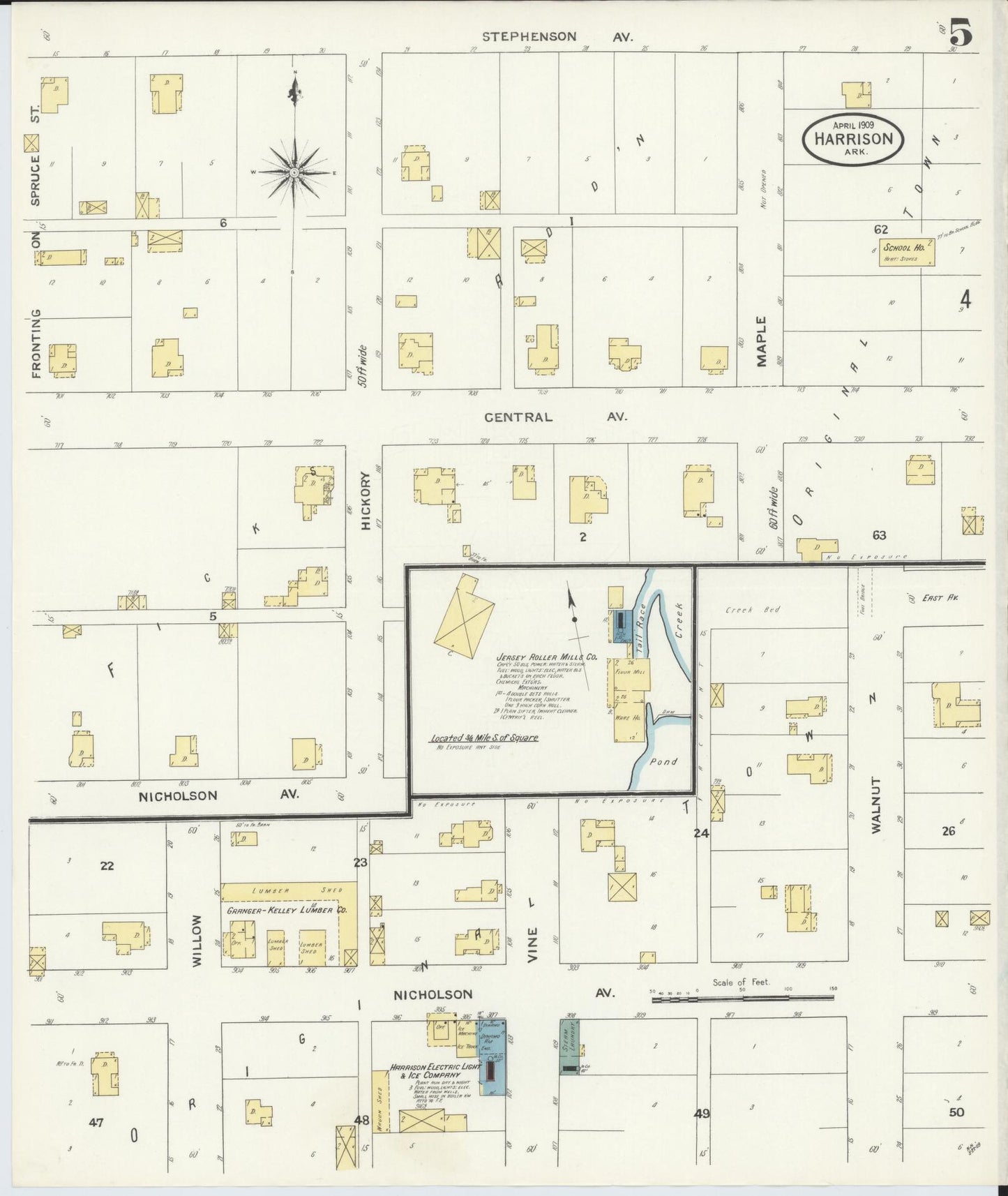 Sanborn Fire Insurance Map from Harrison, Boone County, Arkansas (1909), Sheet #0005 - Historic Sanborn Fire Insurance Map Print, vintage old map wall art, antique decor, genealogy gift, Arkansas Arkansas map