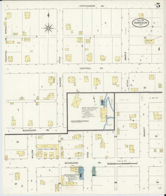 Sanborn Fire Insurance Map from Harrison, Boone County, Arkansas (1909), Sheet #0005 - Historic Sanborn Fire Insurance Map Print, vintage old map wall art, antique decor, genealogy gift, Arkansas Arkansas map