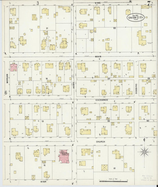 Sanborn Fire Insurance Map from Union City, Obion County, Tennessee (1897), Sheet #0007 - Historic Sanborn Fire Insurance Map Print, vintage old map wall art, antique decor, genealogy gift, Tennessee Tennessee map