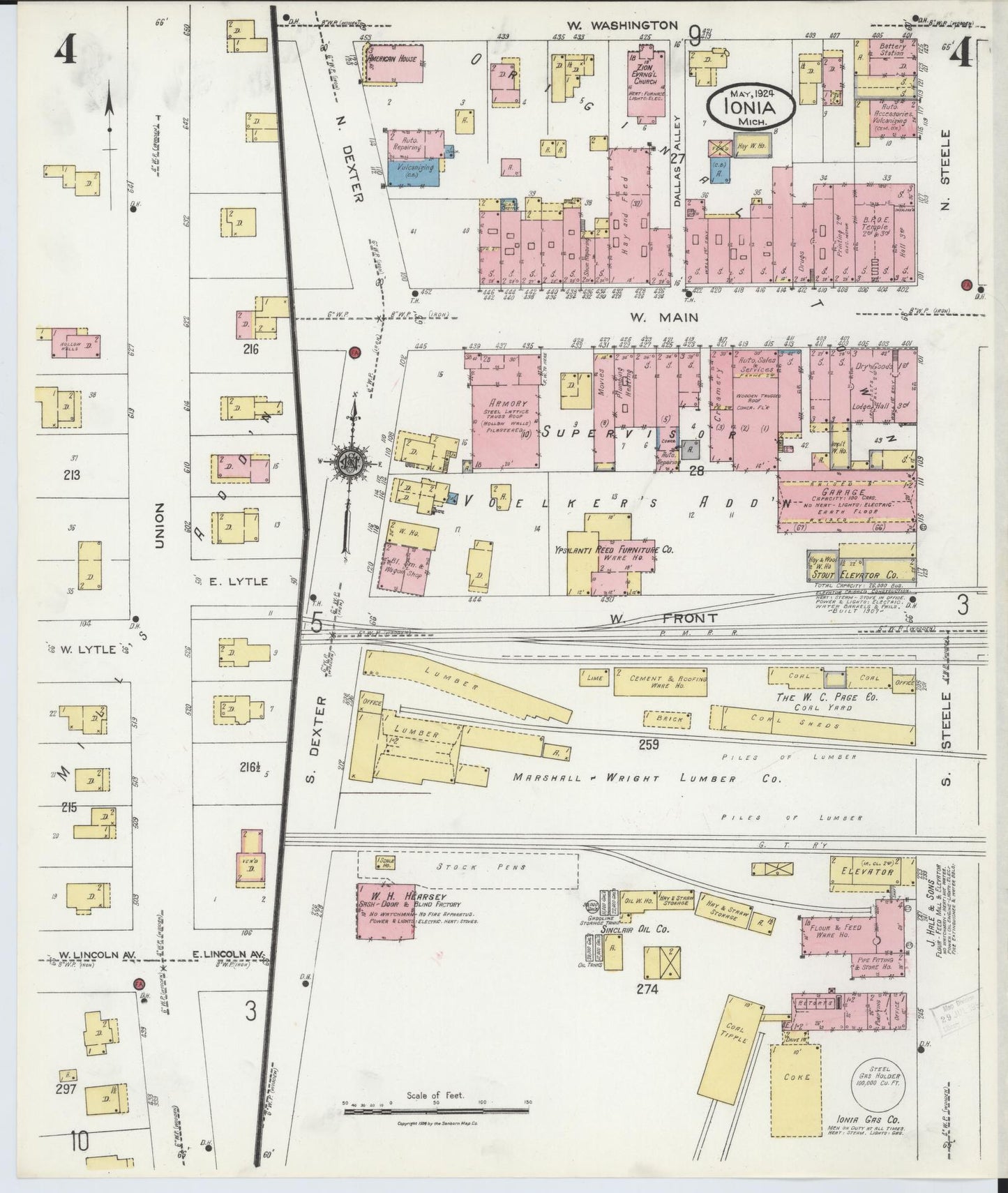 Sanborn Fire Insurance Map from Ionia, Ionia County, Michigan (1924), Sheet #0004 - Historic Sanborn Fire Insurance Map Print, vintage old map wall art, antique decor, genealogy gift, Michigan Michigan map