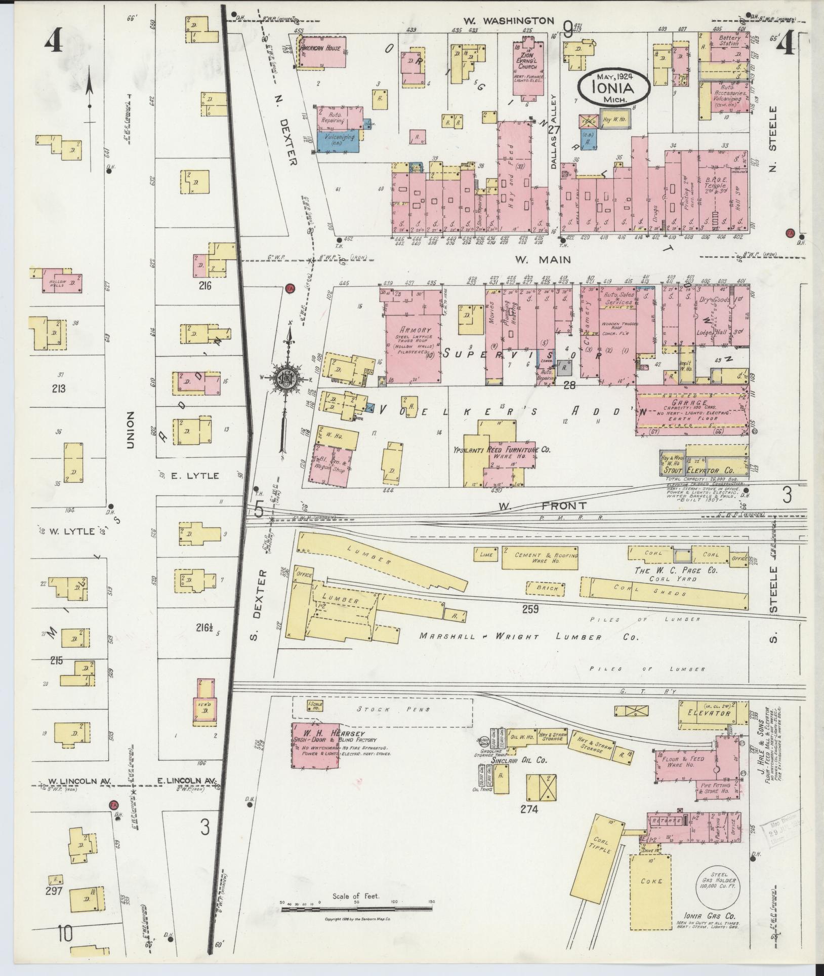 Sanborn Fire Insurance Map from Ionia, Ionia County, Michigan (1924), Sheet #0004 - Historic Sanborn Fire Insurance Map Print, vintage old map wall art, antique decor, genealogy gift, Michigan Michigan map