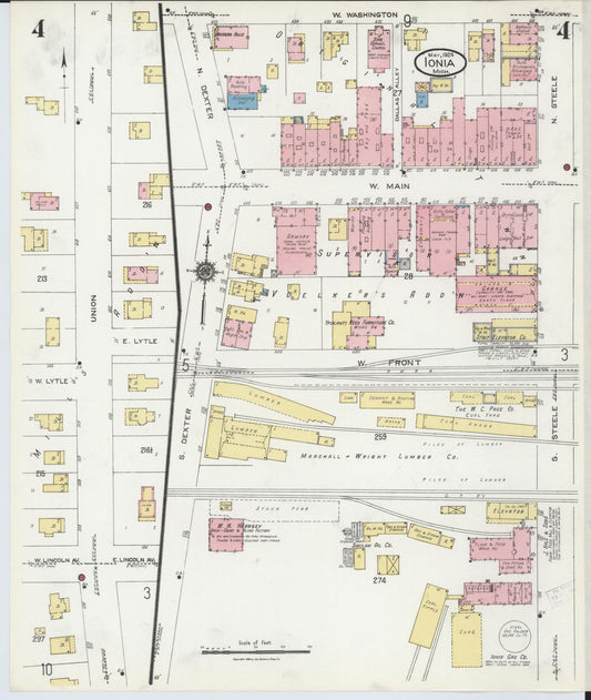 Sanborn Fire Insurance Map from Ionia, Ionia County, Michigan (1924), Sheet #0004 - Historic Sanborn Fire Insurance Map Print, vintage old map wall art, antique decor, genealogy gift, Michigan Michigan map