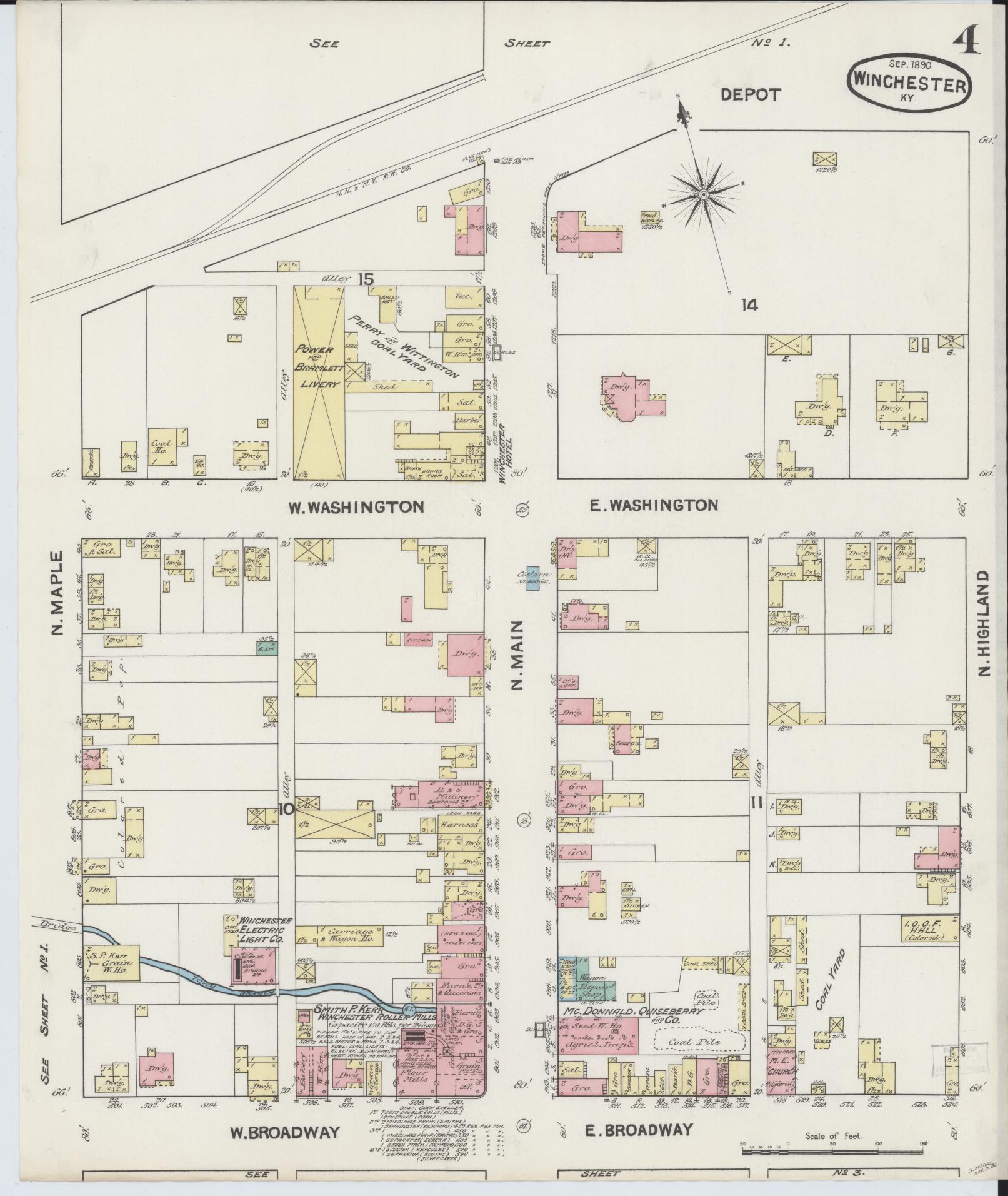 Sanborn Fire Insurance Map from Winchester, Clark County, Kentucky (1890), Sheet #0004 - Complete Map Set gallery image, historic Sanborn map, vintage wall art, Kentucky Kentucky
