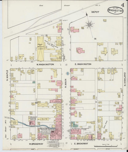 Sanborn Fire Insurance Map from Winchester, Clark County, Kentucky (1890), Sheet #0004 - Complete Map Set gallery image, historic Sanborn map, vintage wall art, Kentucky Kentucky