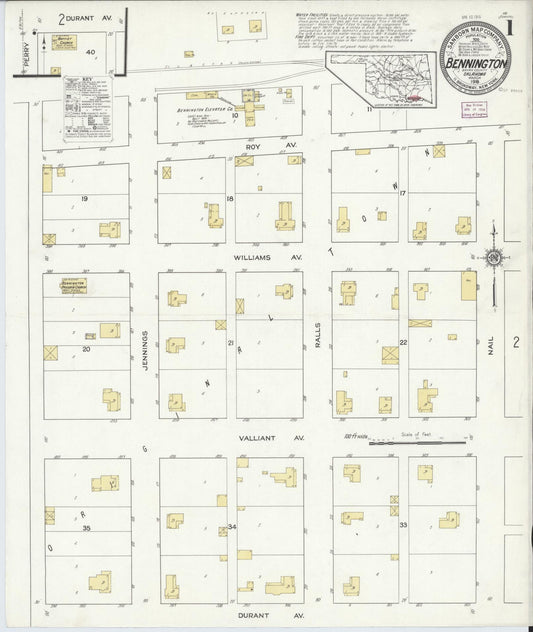 Sanborn Fire Insurance Map from Bennington, Bryan County, Oklahoma (1916), Sheet #0001 - Complete Map Set gallery image, historic Sanborn map, vintage wall art, Oklahoma Oklahoma