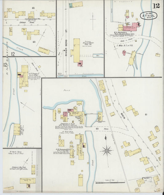 Sanborn Fire Insurance Map from Athol, Worcester County, Massachusetts (1896), Sheet #0012 - Historic Sanborn Fire Insurance Map Print, vintage old map wall art, antique decor, genealogy gift, Massachusetts Massachusetts map