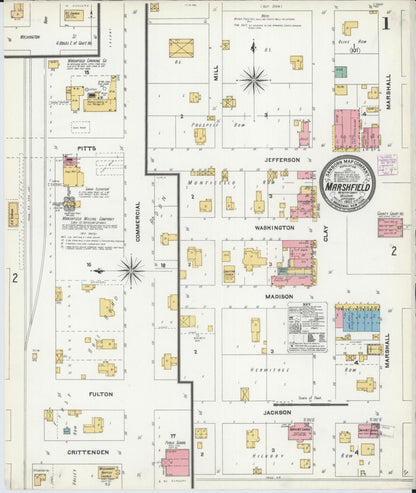 Sanborn Fire Insurance Map from Marshfield, Webster County, Missouri (1905), Sheet #0001 - Historic Sanborn Fire Insurance Map Print, vintage old map wall art, antique decor, genealogy gift, Missouri Missouri map
