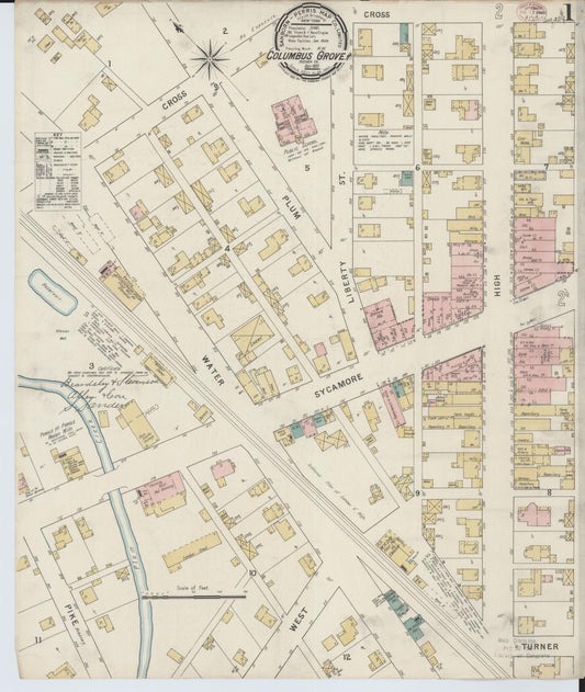 Sanborn Fire Insurance Map from Columbus Grove, Putnam County, Ohio (1895), Sheet #0001 - Historic Sanborn Fire Insurance Map Print, vintage old map wall art, antique decor, genealogy gift, Ohio Ohio map