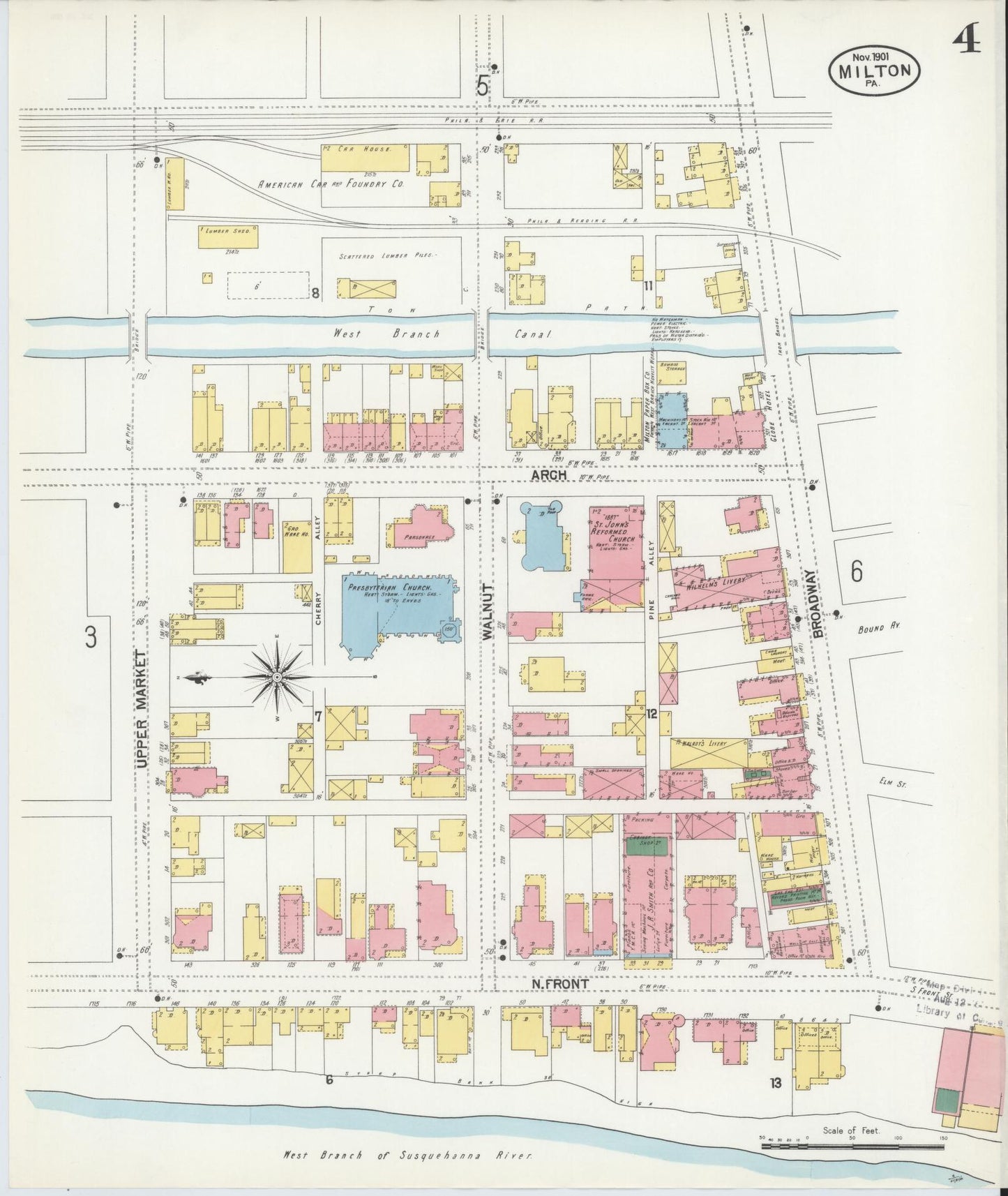 Sanborn Fire Insurance Map from Milton, Northumberland County, Pennsylvania (1901), Sheet #0004 - Complete Map Set gallery image, historic Sanborn map, vintage wall art, Pennsylvania Pennsylvania