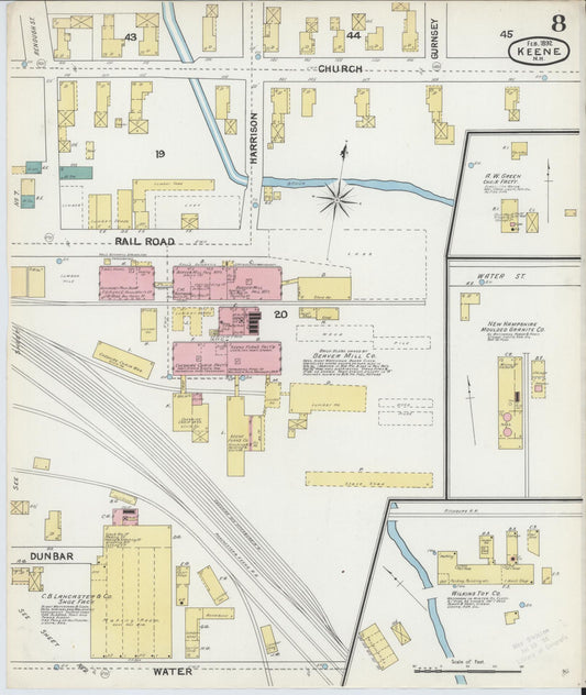 Sanborn Fire Insurance Map from Keene, Cheshire County, New Hampshire (1892), Sheet #0008 - Historic Sanborn Fire Insurance Map Print, vintage old map wall art, antique decor, genealogy gift, New Hampshire New Hampshire map