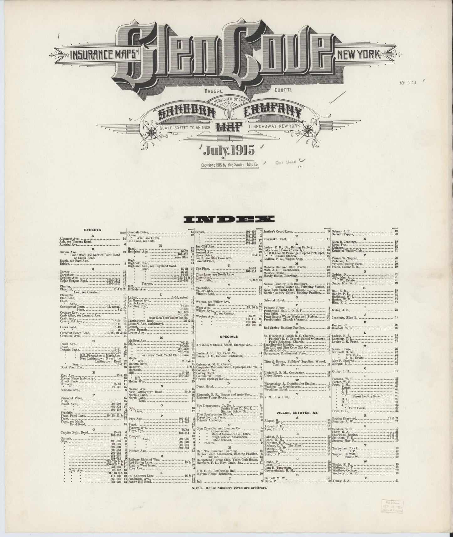 Sanborn Fire Insurance Map from Glen Cove, Nassau County, New York. (1915) – Historic Sanborn Fire Insurance Map Print