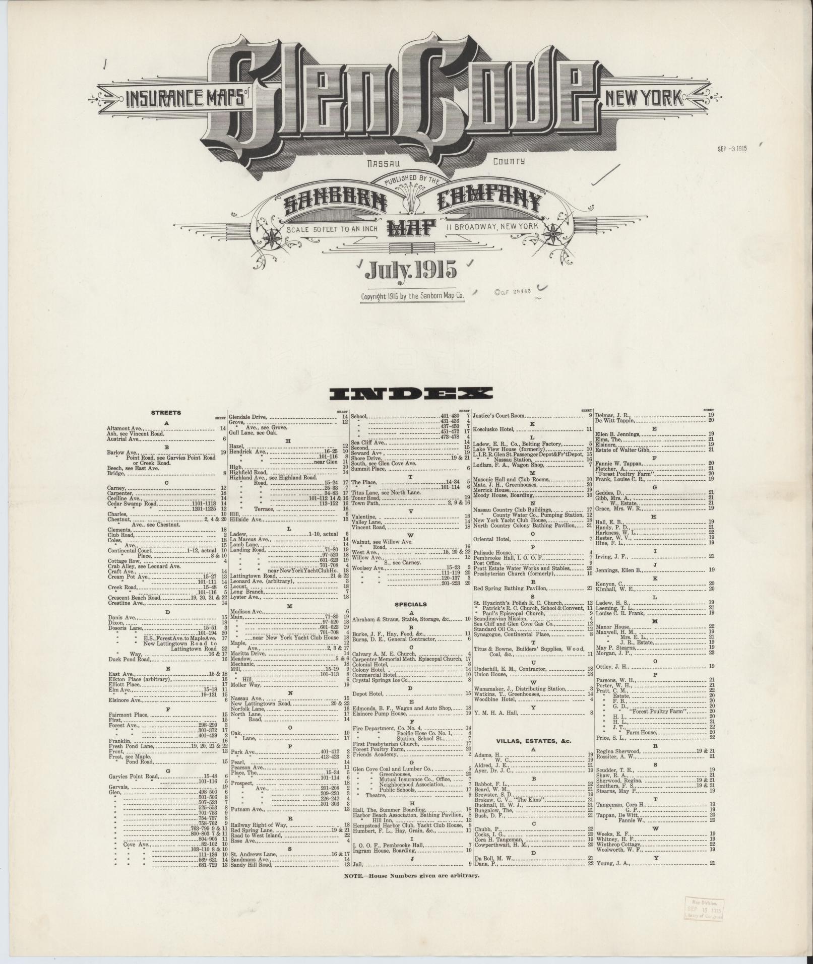 Sanborn Fire Insurance Map from Glen Cove, Nassau County, New York. (1915) – Historic Sanborn Fire Insurance Map Print