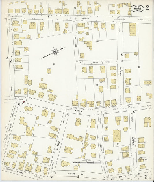 Sanborn Fire Insurance Map from Ware, Hampshire County, Massachusetts (1912), Sheet #0002 - Historic Sanborn Fire Insurance Map Print, vintage old map wall art, antique decor, genealogy gift, Massachusetts Massachusetts map