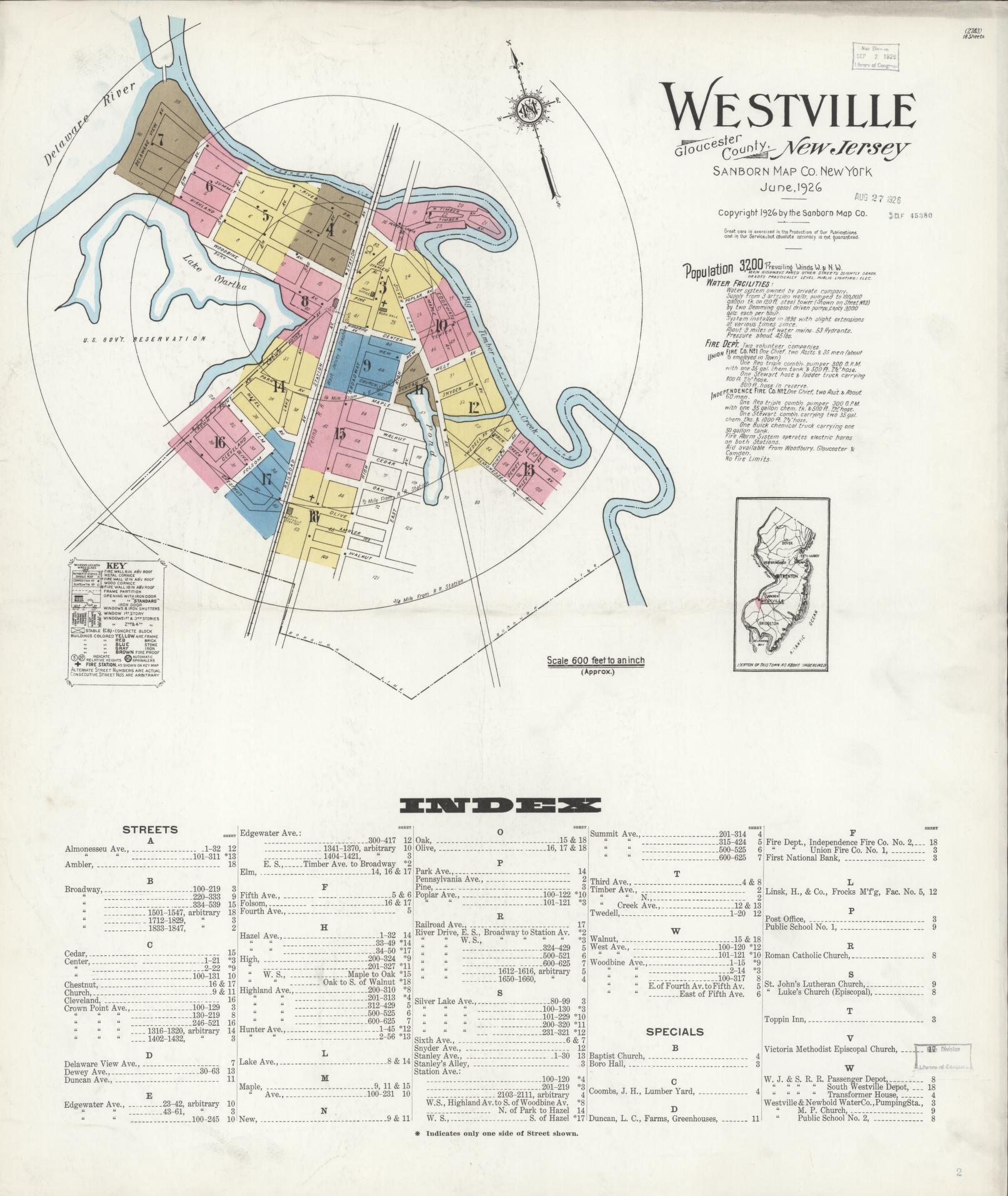 Sanborn Fire Insurance Map from Westville, Gloucester County, New Jersey. (1926) – Historic Sanborn Fire Insurance Map Print