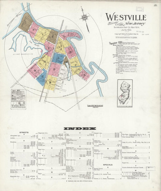 Sanborn Fire Insurance Map from Westville, Gloucester County, New Jersey. (1926) – Historic Sanborn Fire Insurance Map Print