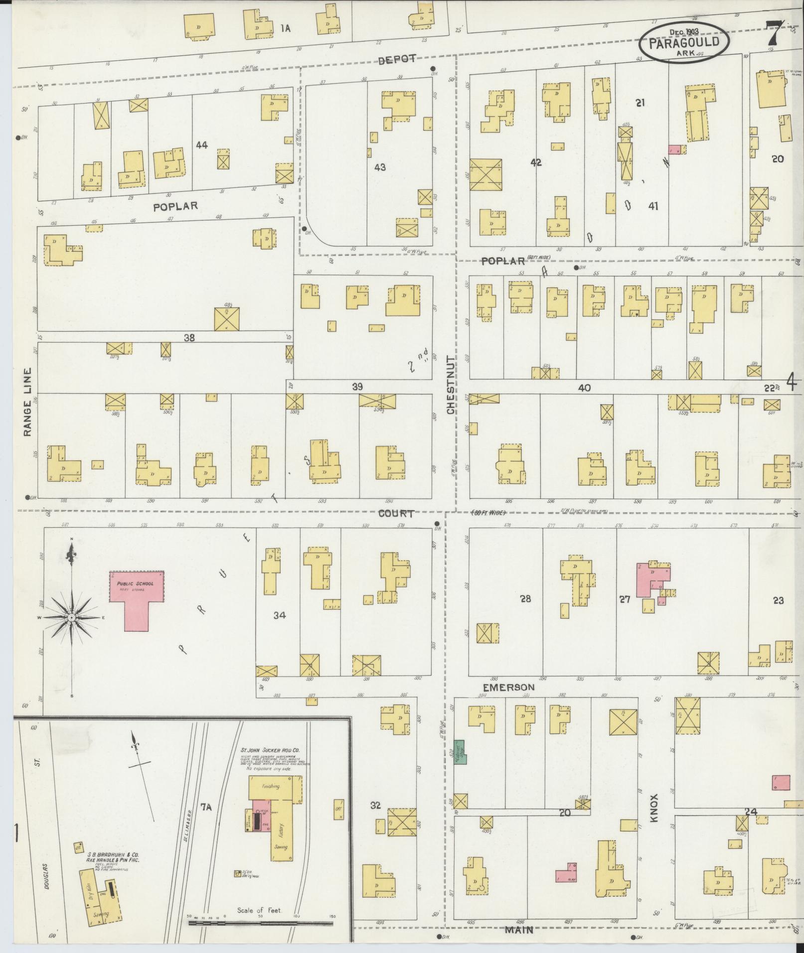 Sanborn Fire Insurance Map from Paragould, Greene County, Arkansas (1903), Sheet #0007 - Complete Map Set gallery image, historic Sanborn map, vintage wall art, Arkansas Arkansas