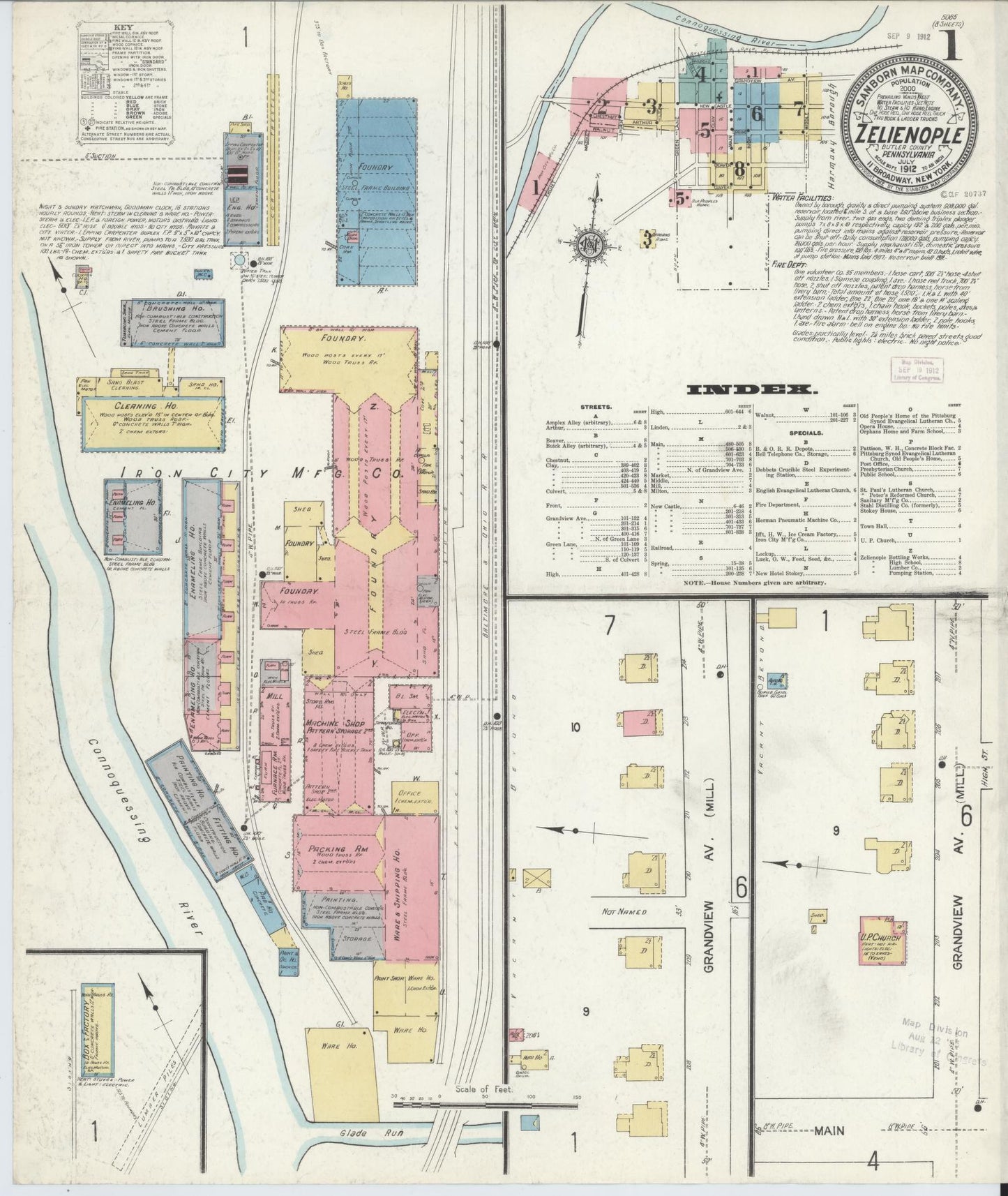Sanborn Fire Insurance Map from Zelienople, Butler County, Pennsylvania (1912), Sheet #0001 - Complete Map Set gallery image, historic Sanborn map, vintage wall art, Pennsylvania Pennsylvania