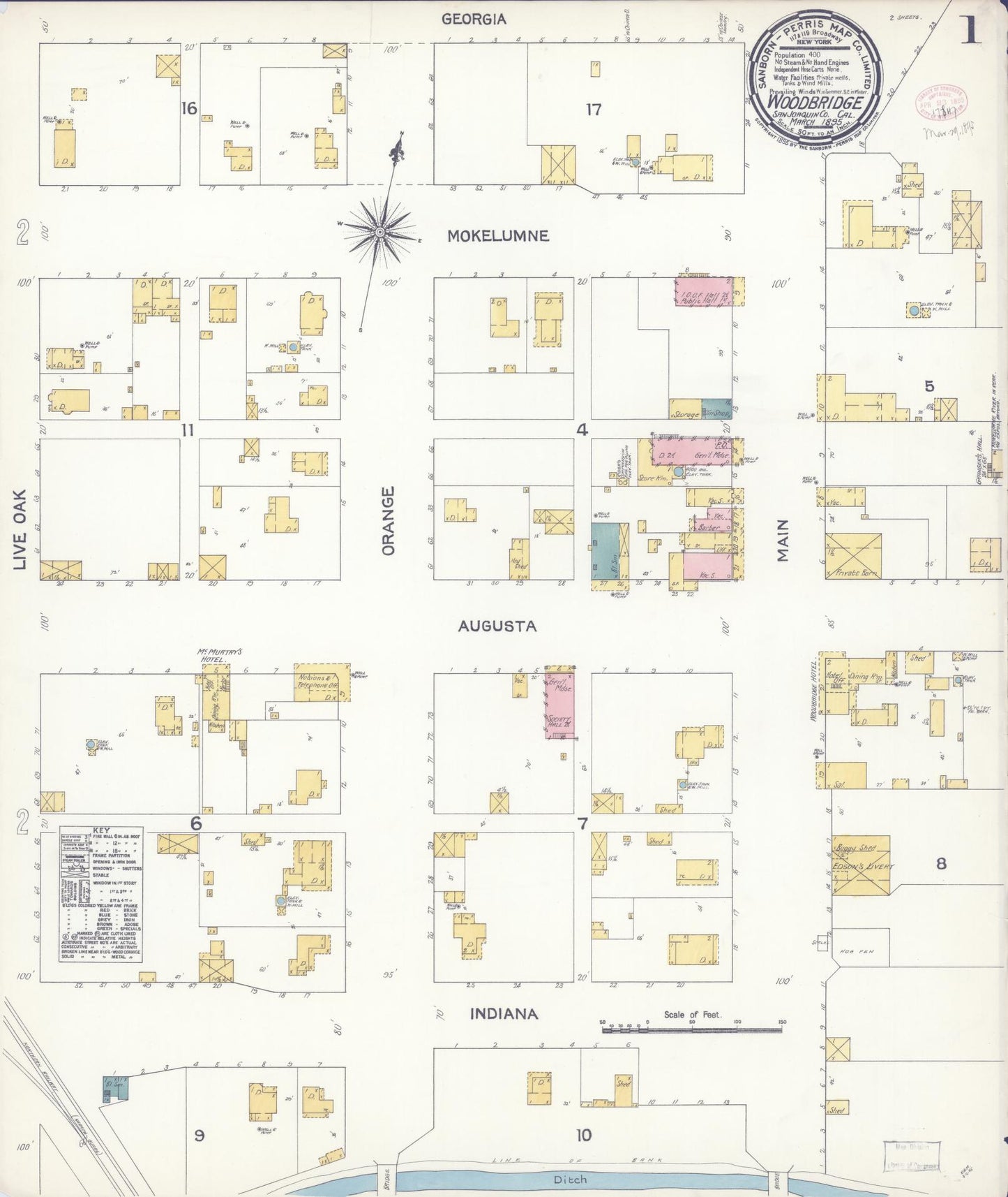 Sanborn Fire Insurance Map from Woodbridge, San Joaquin County, California (1895), Sheet #0001 - Complete Map Set gallery image, historic Sanborn map, vintage wall art, California California