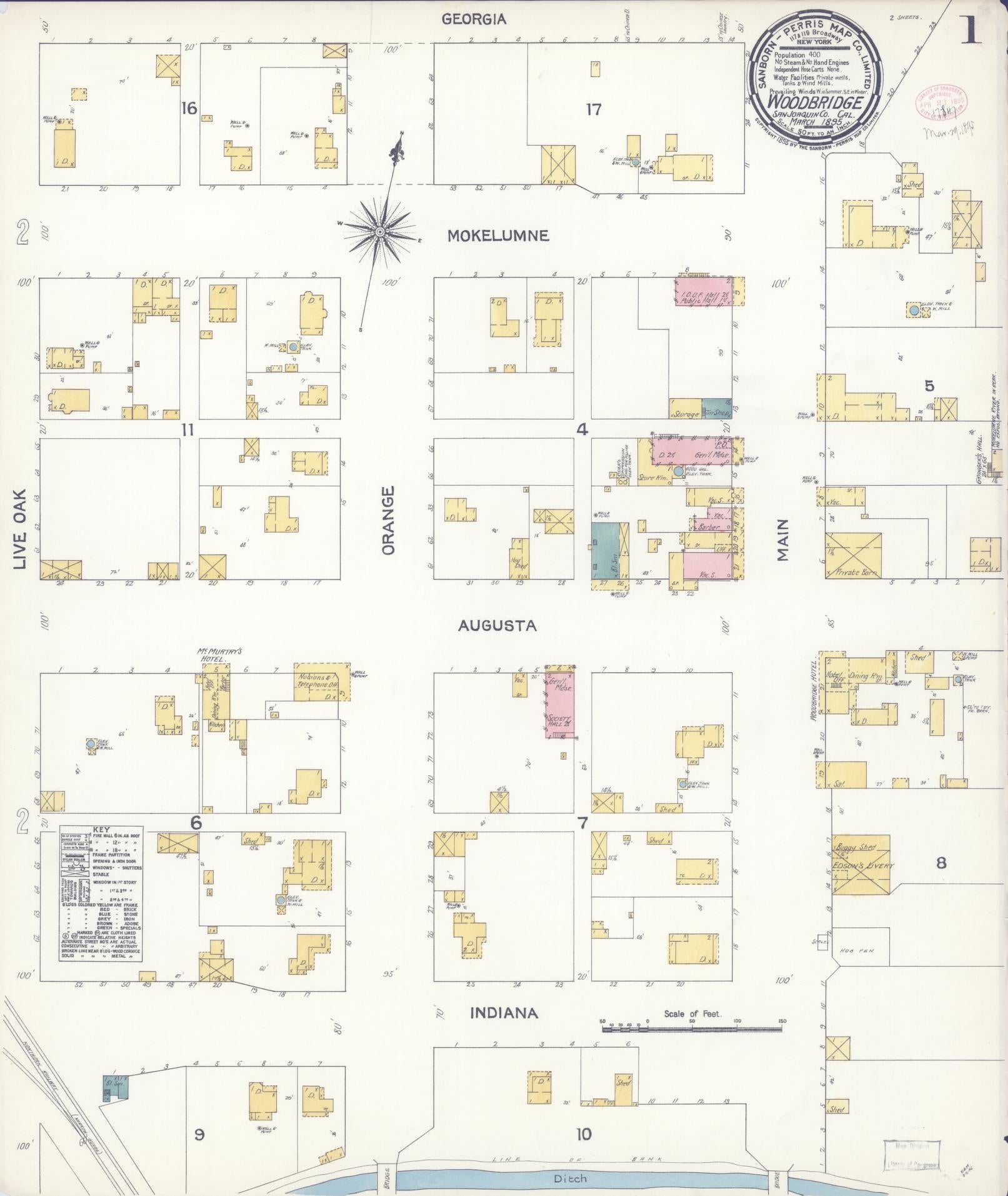 Sanborn Fire Insurance Map from Woodbridge, San Joaquin County, California (1895), Sheet #0001 - Complete Map Set gallery image, historic Sanborn map, vintage wall art, California California