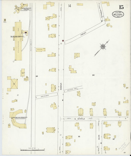 Sanborn Fire Insurance Map from Milford, Hillsborough County, New Hampshire (1912), Sheet #0015 - Historic Sanborn Fire Insurance Map Print, vintage old map wall art, antique decor, genealogy gift, New Hampshire New Hampshire map