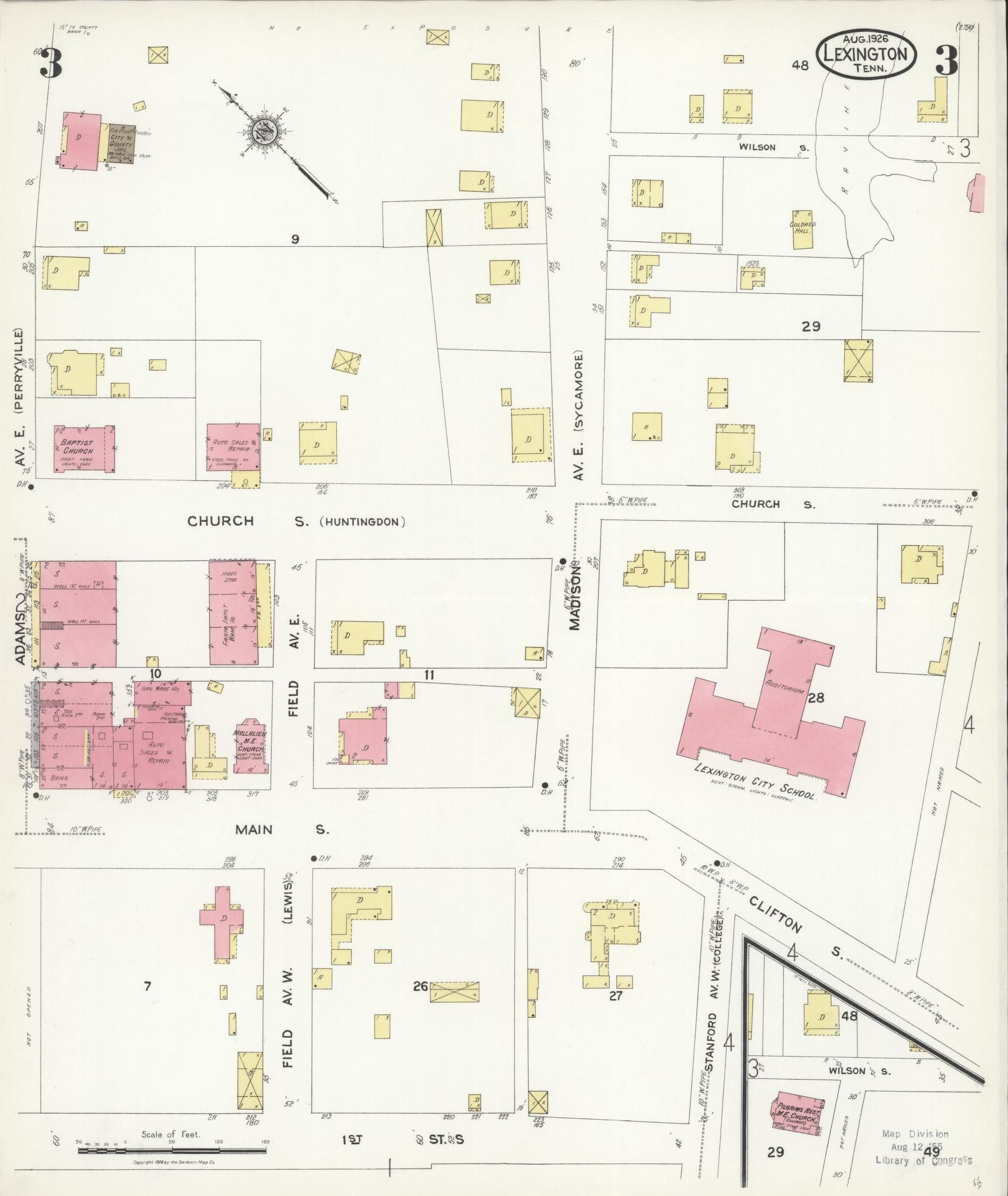 Sanborn Fire Insurance Map from Lexington, Henderson County, Tennessee (1926), Sheet #0003 - Historic Sanborn Fire Insurance Map Print, vintage old map wall art, antique decor, genealogy gift, Tennessee Tennessee map