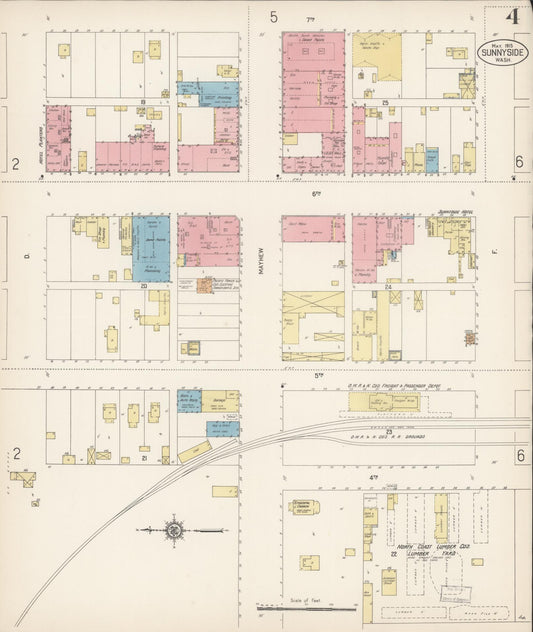 Sanborn Fire Insurance Map from Sunnyside, Yakima County, Washington (1915), Sheet #0004 - Historic Sanborn Fire Insurance Map Print, vintage old map wall art, antique decor, genealogy gift, Washington Washington map